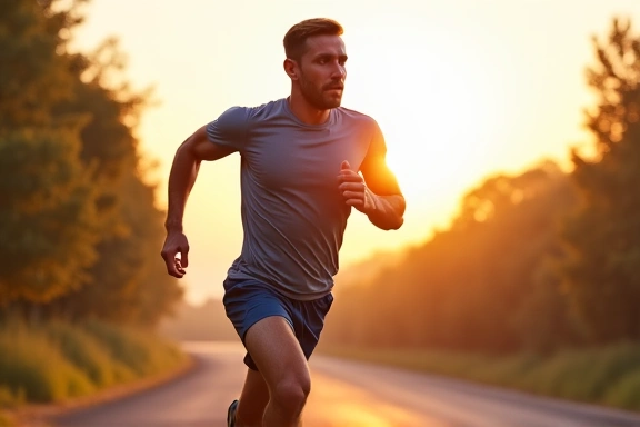 Uomo energico che fa jogging all'aperto, simboleggiando vitalità
