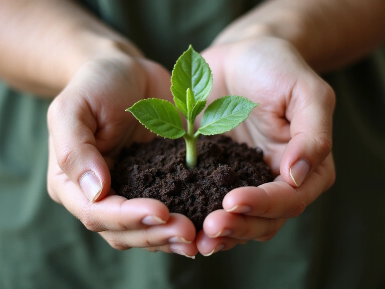 Mani che tengono una pianta verde, simbolo di naturalità e cura